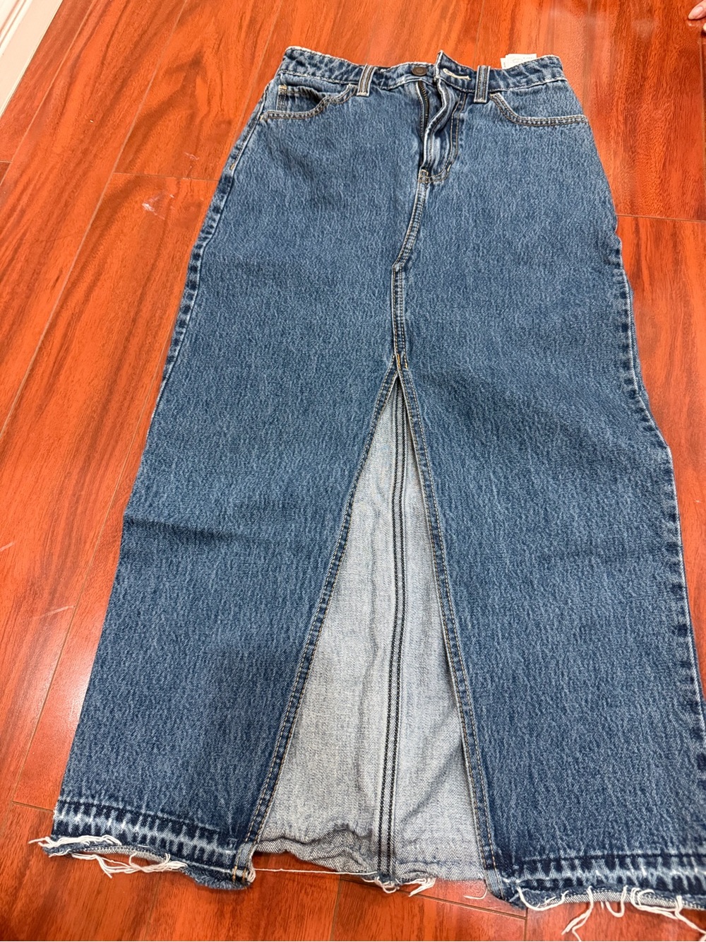 Hollister Denim Jeans Maxi Skirt, Front Slit Open, Size 00 W24